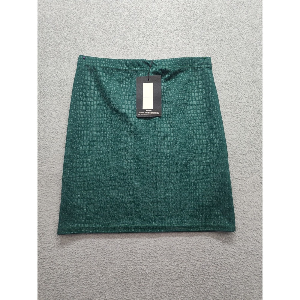 Prettylittlething Women Bodycon Mini Skirts 6 Green Animal Print Pull On Stretch